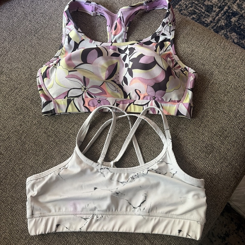 Lot Of 2 Sports Bras Floral Marble Sz L Avia And Unbranded
